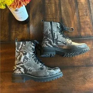 Aqua Shoes Aqua Womens Jax Leather Snake Print Combat Boots Gray 65 M Poshmark